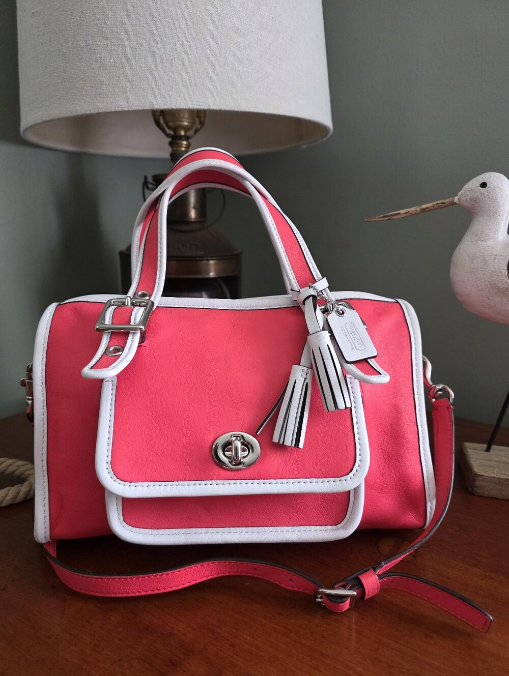 Coach Legacy Archive Turnlock Satchel Watermelon Pink Leather Crossbody Charm - Picture 16 of 16